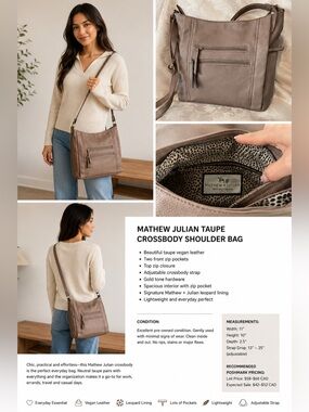 Mathew + Julian Taupe Vegan Leather Crossbody Shoulder Bag